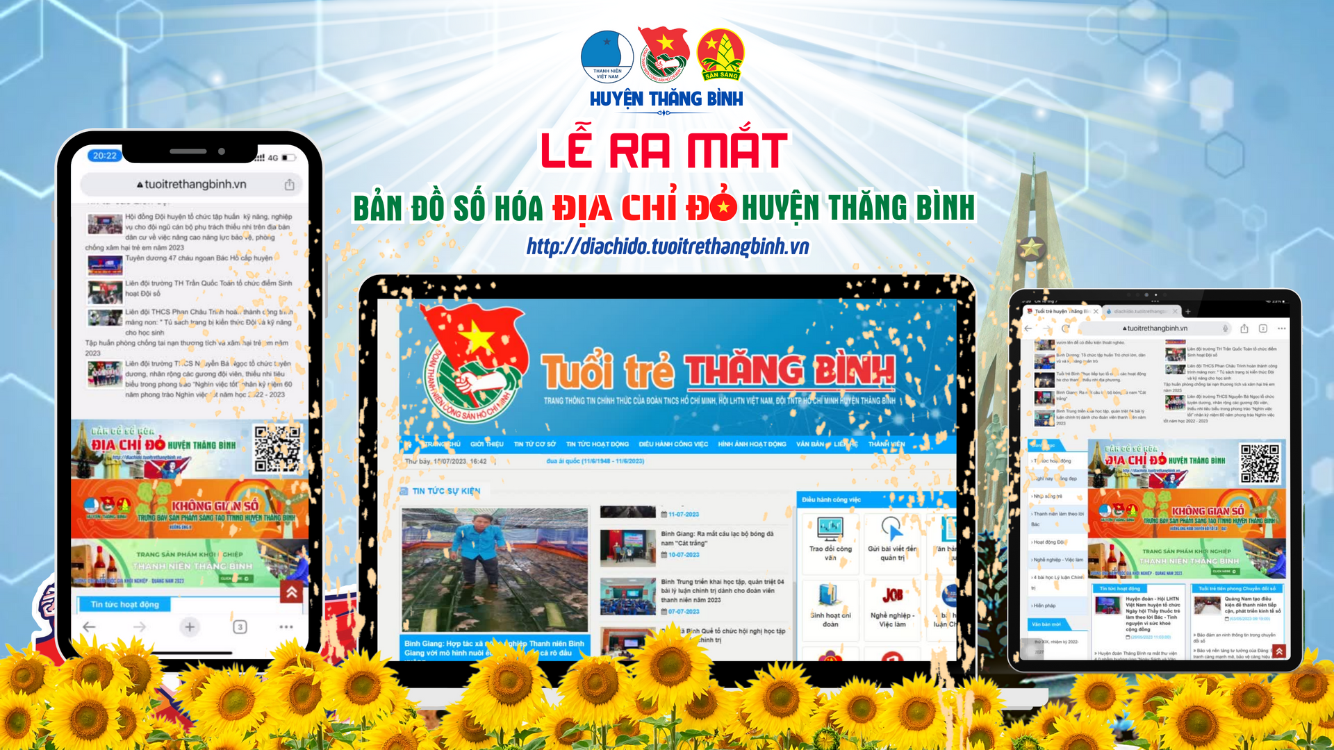 Giao diện bản đồ số hóa địa chỉ đỏ huyện Thăng Bình trên website tuoitrethangbinh.vn