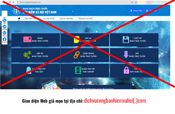 Hình ảnh web giả mạo BHXH Việt Nam.