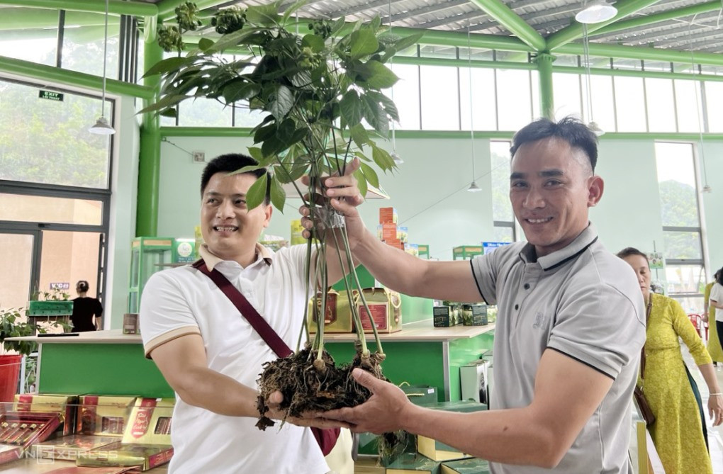Anh Thắng giao dịch thành công cây sâm với khách hàng đến từ Hà Nội. Ảnh: NTM