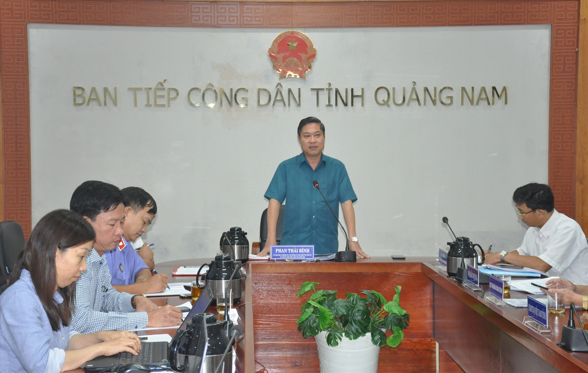 ĐBQH Phan Thái Bình - Chủ nhiệm Ủy ban Kiểm tra Tỉnh ủy chủ trì buổi tiếp dân định kỳ tháng 8/2023 của Đoàn ĐBQH tỉnh. Ảnh: N.Đ
