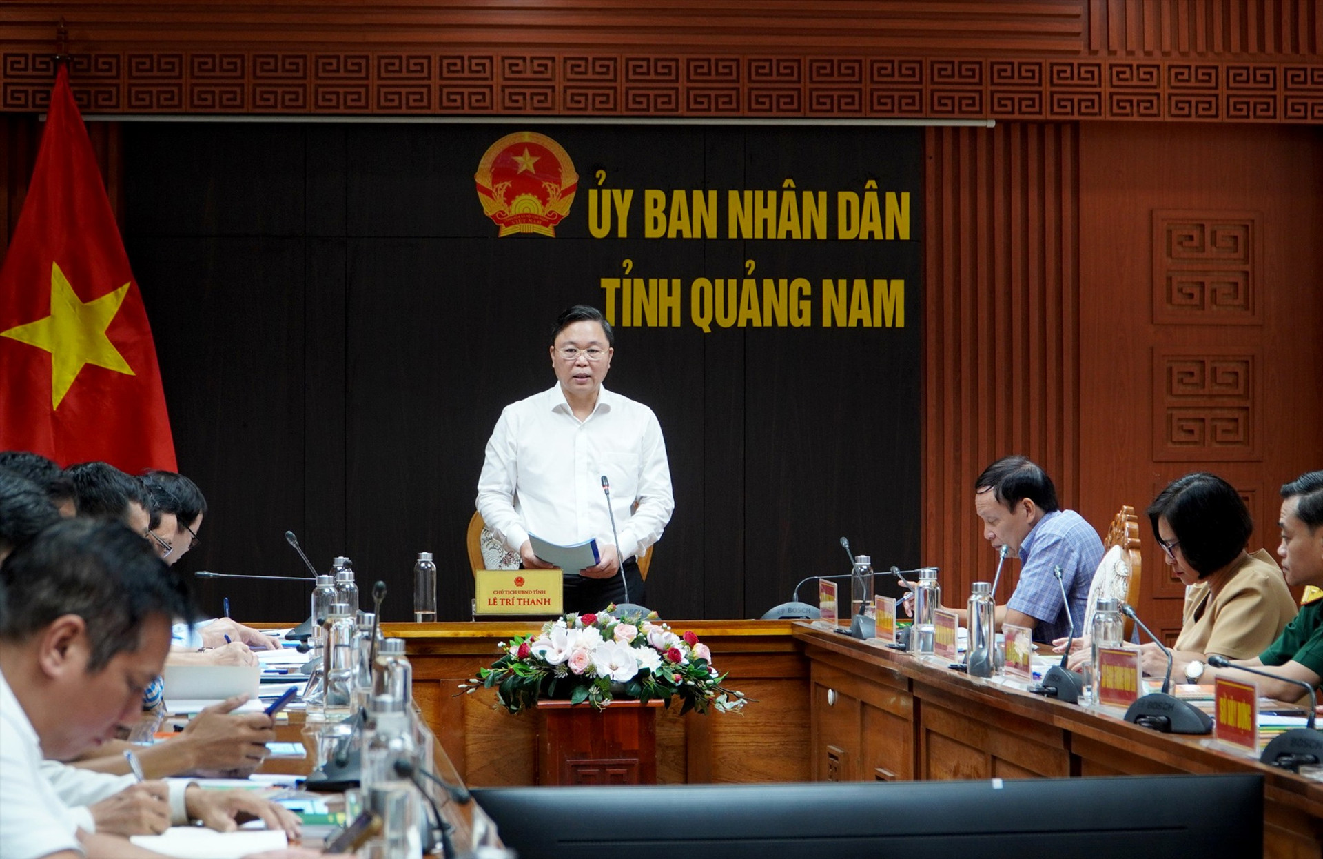 Chủ tịch UBND Lê Trí Thanh - Chủ tịch Hội đồng phổ biến giáo dục pháp luật tỉnh phát biểu kết luận cuộc họp. Ảnh: H.Q