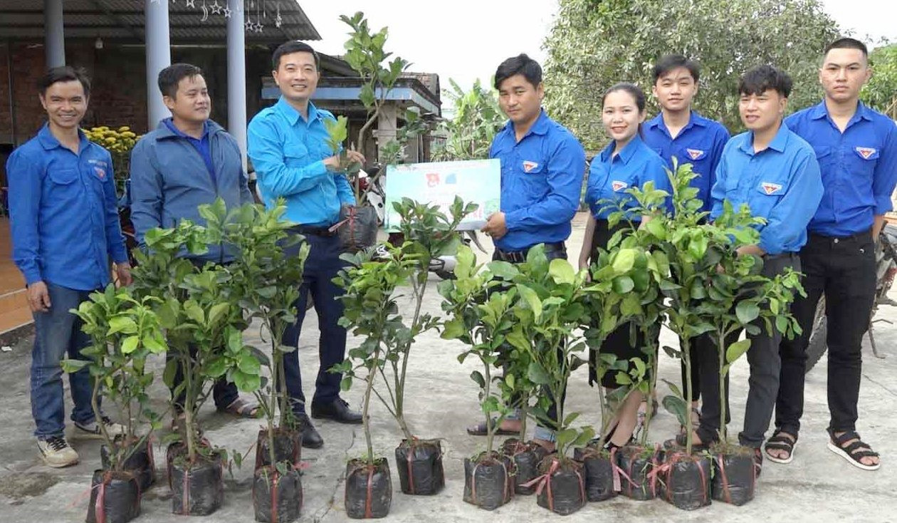 Hỗ trợ cây giống cho thanh niên được Huyện đoàn Thăng Bình thực hiện để giúp thanh niên vươn lên thoát nghèo. Ảnh: T.N
