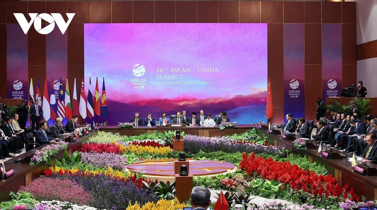 Leaders attend the 26th ASEAN - China summit in Jakarta, Indonesia, on September 6.