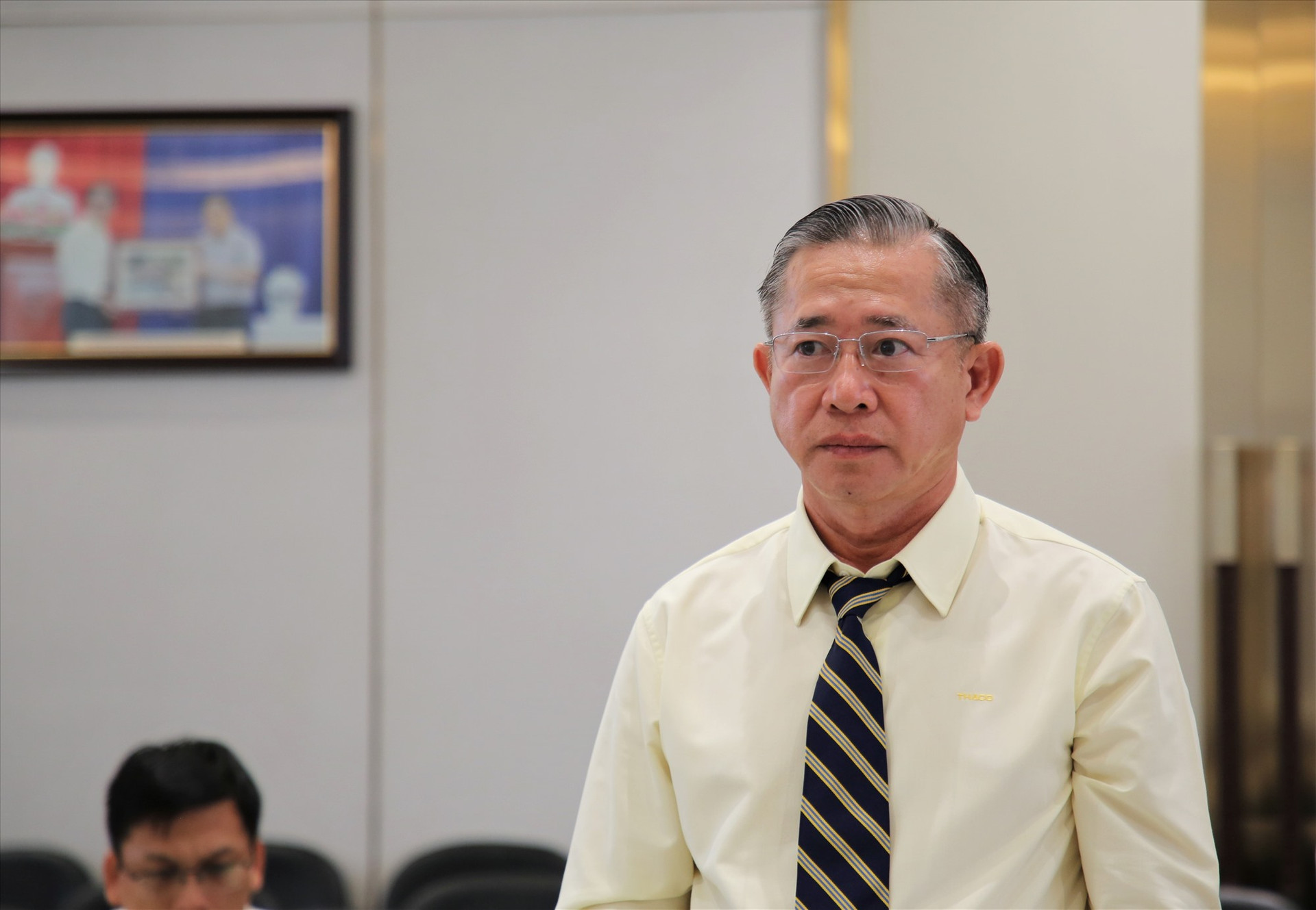 Ông Phạm Văn Tài - Tổng Giám đốc THACO chia sẻ thông tin về chiến lược đầu tư, hoạt động của đơn vị. Ảnh: Đ.N
