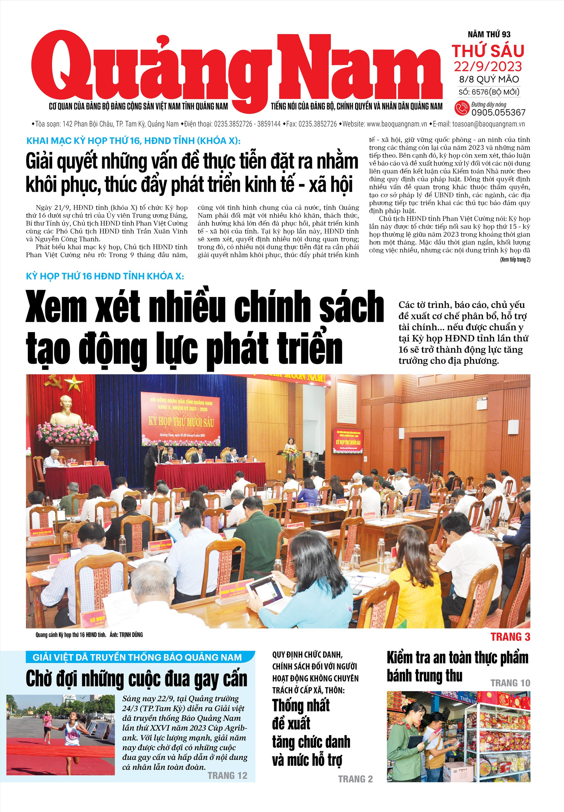 Trang 1 Báo Quảng Nam ngày 22/9/2023
