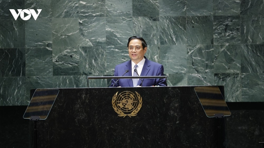 Vietnamese Prime Minister Pham Minh Chinh addresses the general debate of the 78th session of the UN General Assembly in New York on September 22