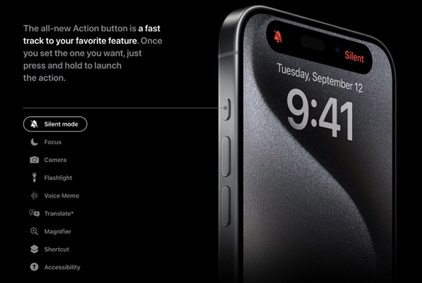 Nút Action Button của iPhone 15 Pro và 15 Pro Max được tích hợp đa dạng với 9 tính năng khác nhau (Ảnh: tinhte.vn).