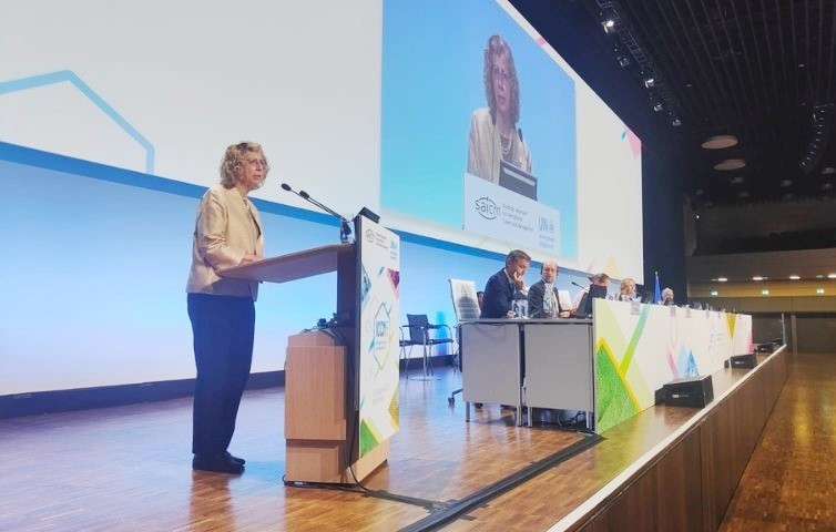Giám đốc điều hành của UNEP Inger Andersen phát biểu tại hội nghị quốc tế về quản lý hóa chất ở thành phố Bonn của Đức. Ảnh: Wenew