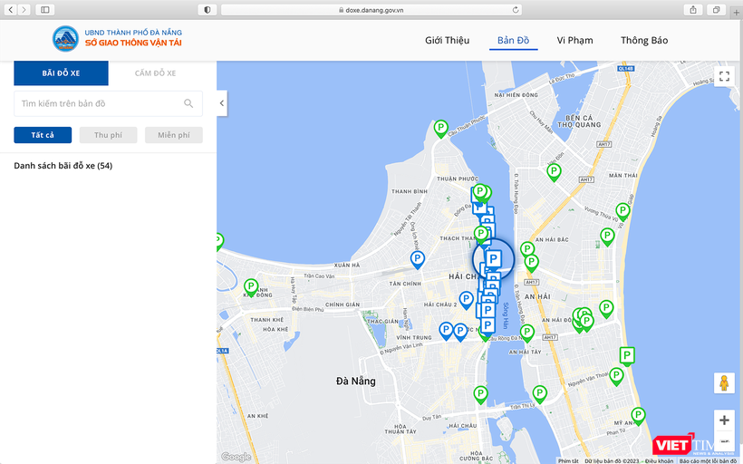 Bản đồ điểm đậu đỗ xe trên địa bàn TP Đà Nẵng.