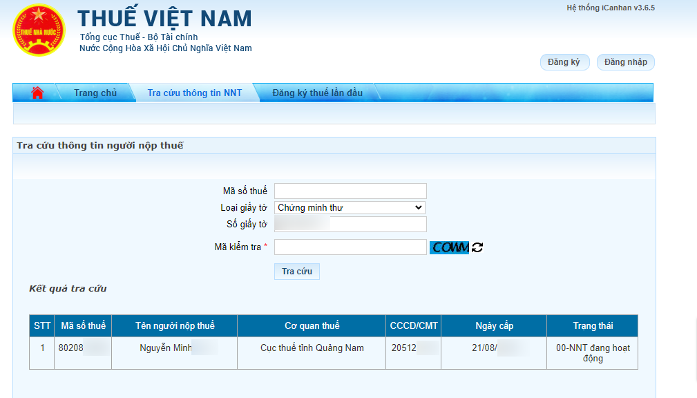 Tra cứu mã số thuế cá nhân trên website https://thuedientu.gdt.gov.vn/