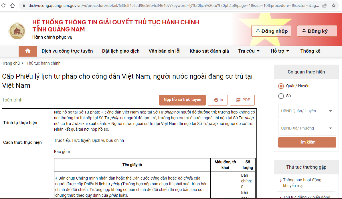 Quảng Nam đã đẩy mạnh cấp phiếu lý lịch tư pháp trực tuyến. Ảnh: C.N