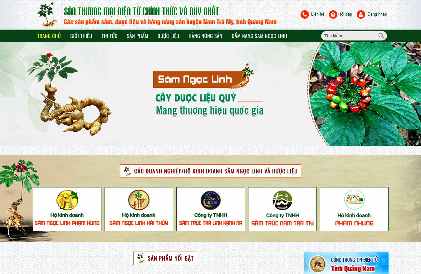 E-commerce platform interface for Ngoc Linh ginseng