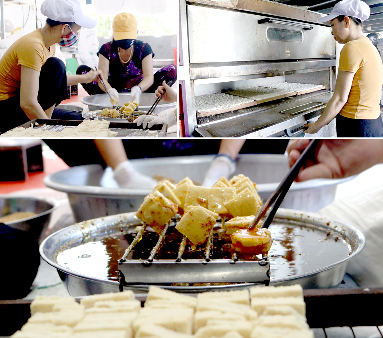 Cơ sở sản xuất bánh khô mè bà Ly tất bật sản xuất phục vụ thị trường Tết. Ảnh: Đ.H