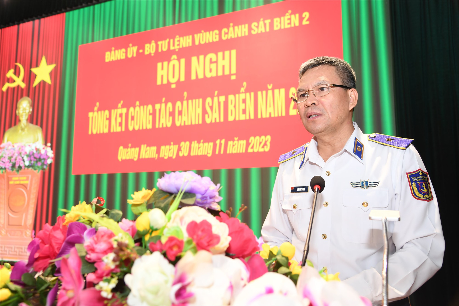Thiếu tướng Lê Đình Chương - Phó Tư lệnh, Tham mưu trưởng Cảnh sát biển Việt Nam phát biểu chỉ đạo