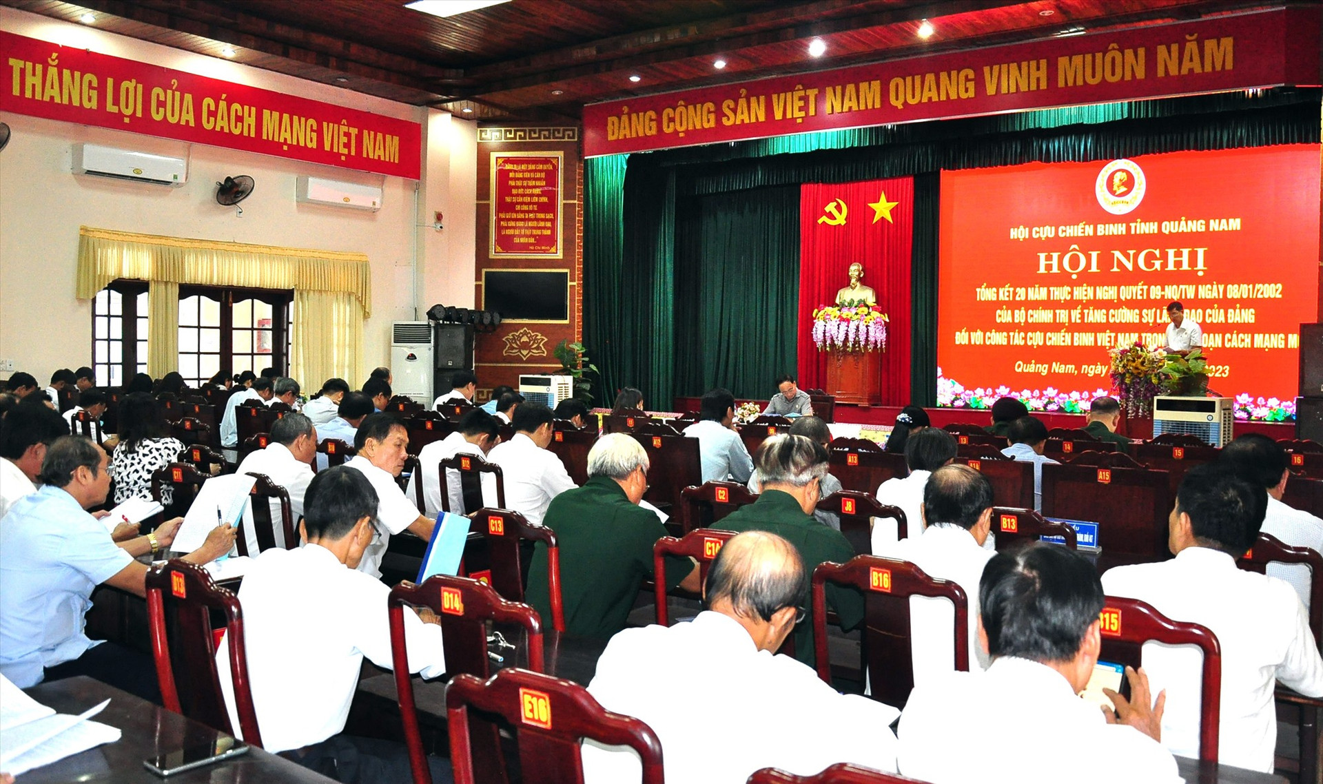 Hội CCB tỉnh tổ chức hội nghị tổng kết 20 năm thực hiện Nghị quyết 09 ngày 8/1/2002 của Bộ Chính trị về tăng cường sự lãnh đạo của Đảng đối với công tác CCB Việt Nam trong giai đoạn mới. Ảnh: P.V