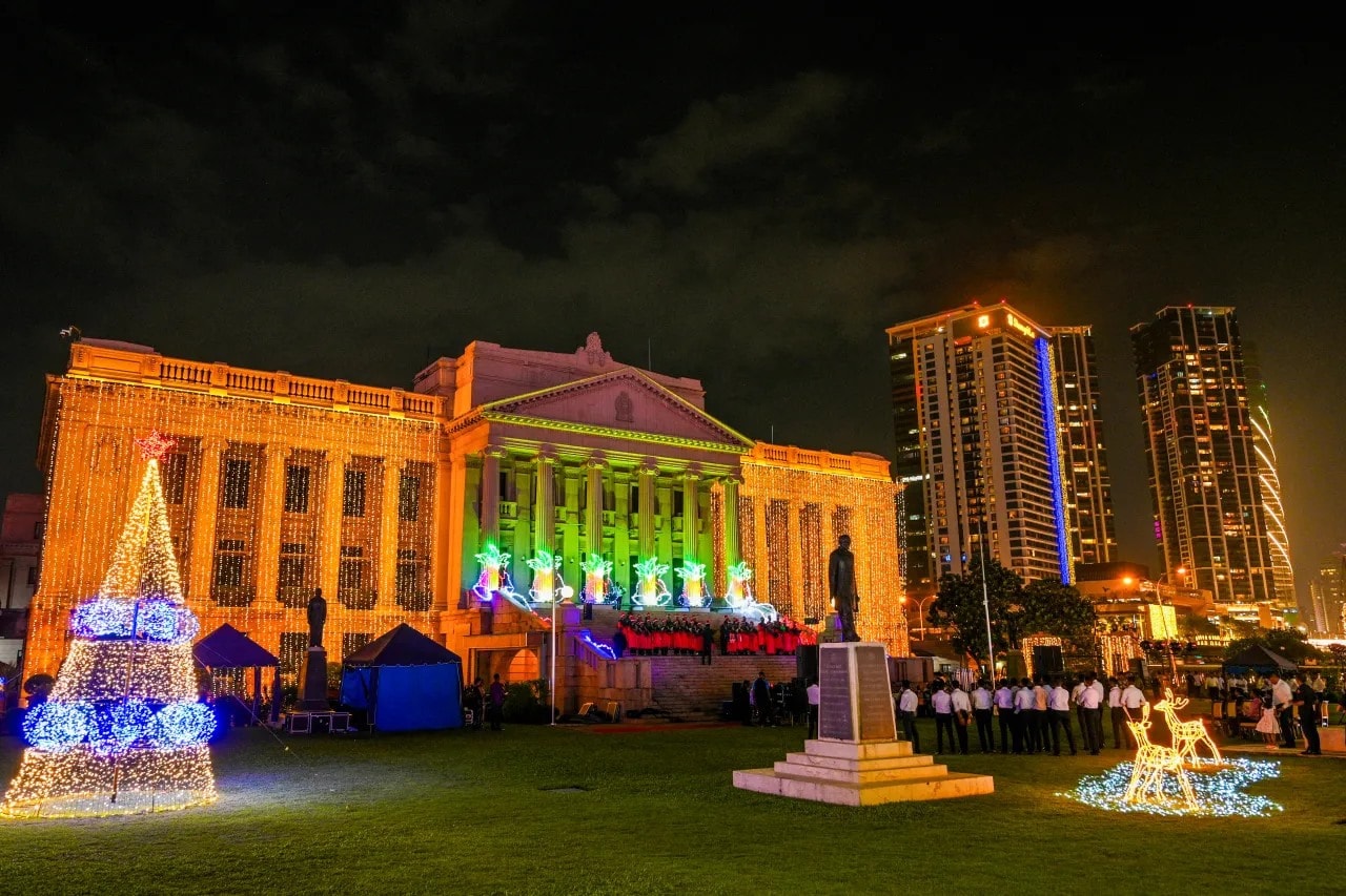 Sri Lanka’s Presidential Secretariat is decorated ahead of Christmas in Colombo on Dec. 22, 2023. (ISHARA S. KODIKARA/AFP via Getty Images)