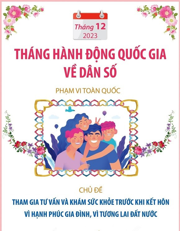 Tháng hành động quốc gia về Dân số và ngày Dân số Việt Nam 26/12/2023 có chủ đề “Tham gia tư vấn và khám sức khỏe trước khi kết hôn vì hạnh phúc gia đình, vì tương lai đất nước“. Ảnh: internet