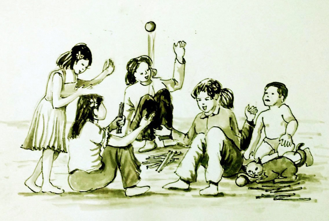 Trò chơi “Đúc cây”. Tranh minh họa của họa sĩ Trần Công Thiệm.