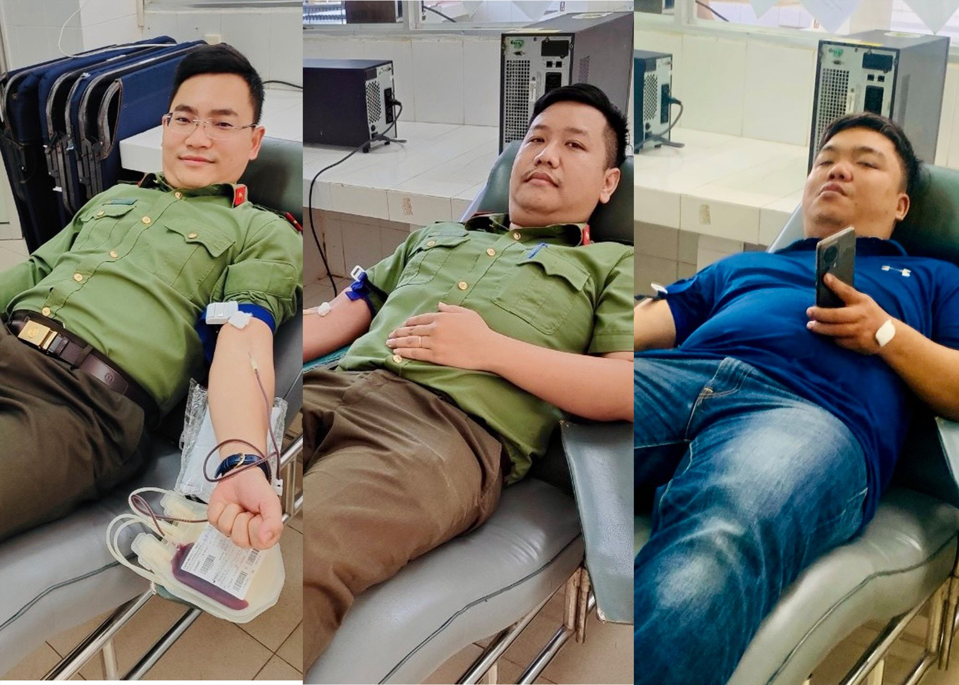 Ba đoàn viên thanh niên Công an tỉnh Quảng Nam đã kịp thời hiến máu giúp cấp cứu cho bệnh nhân.