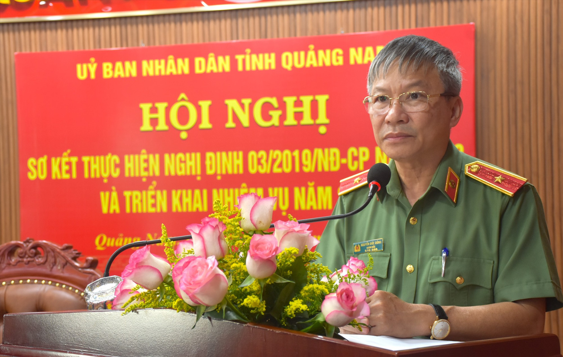 Thiếu tướng Nguyễn Đức Dũng - Giám đốc Công an tỉnh phát biểu khai mạc tại hội nghị. Ảnh: M.T