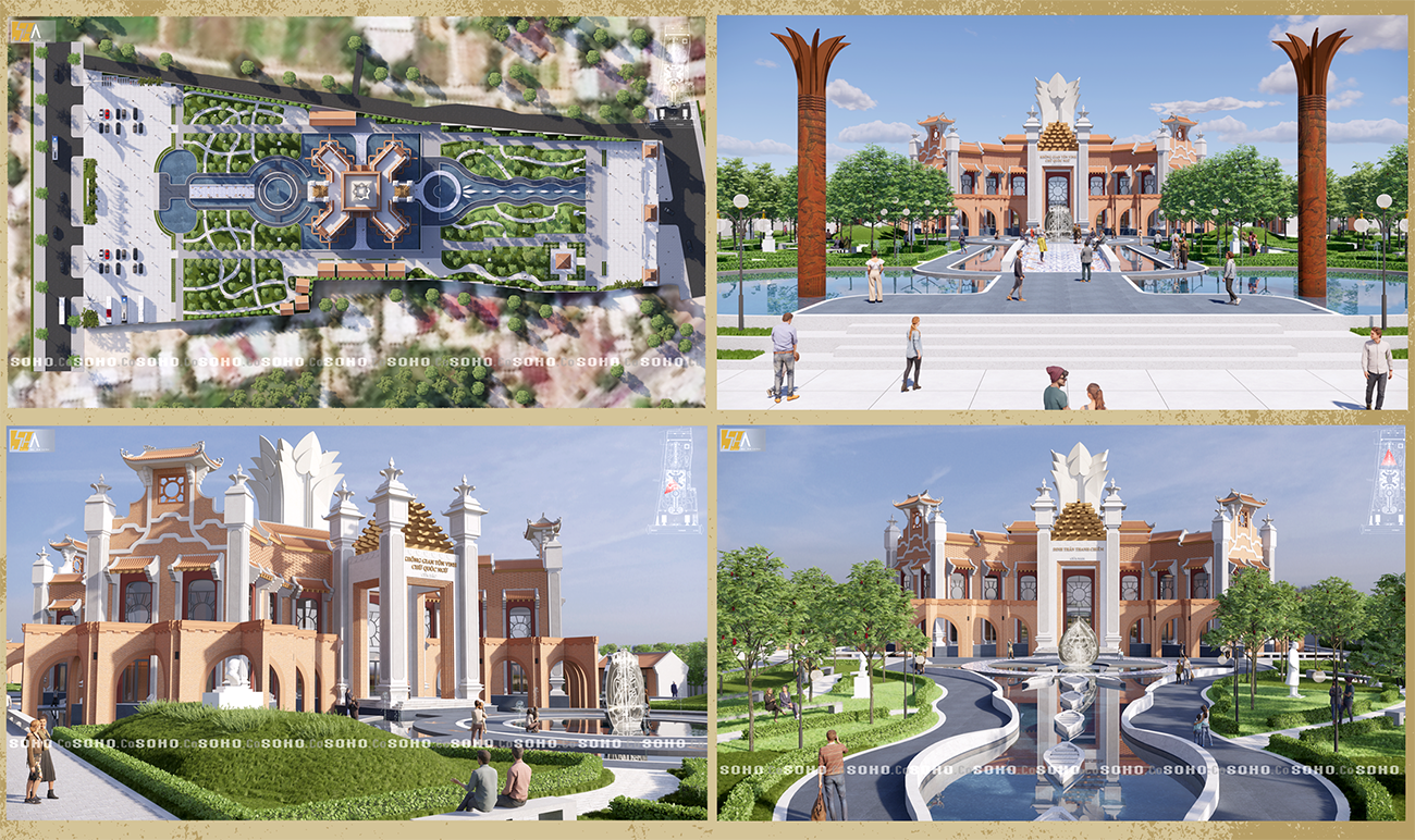 Phối cảnh 3D công trình “Công viên Dinh trấn Thanh Chiêm và Chữ Quốc ngữ” do anh Việt thiết kế. ẢNH: P.V