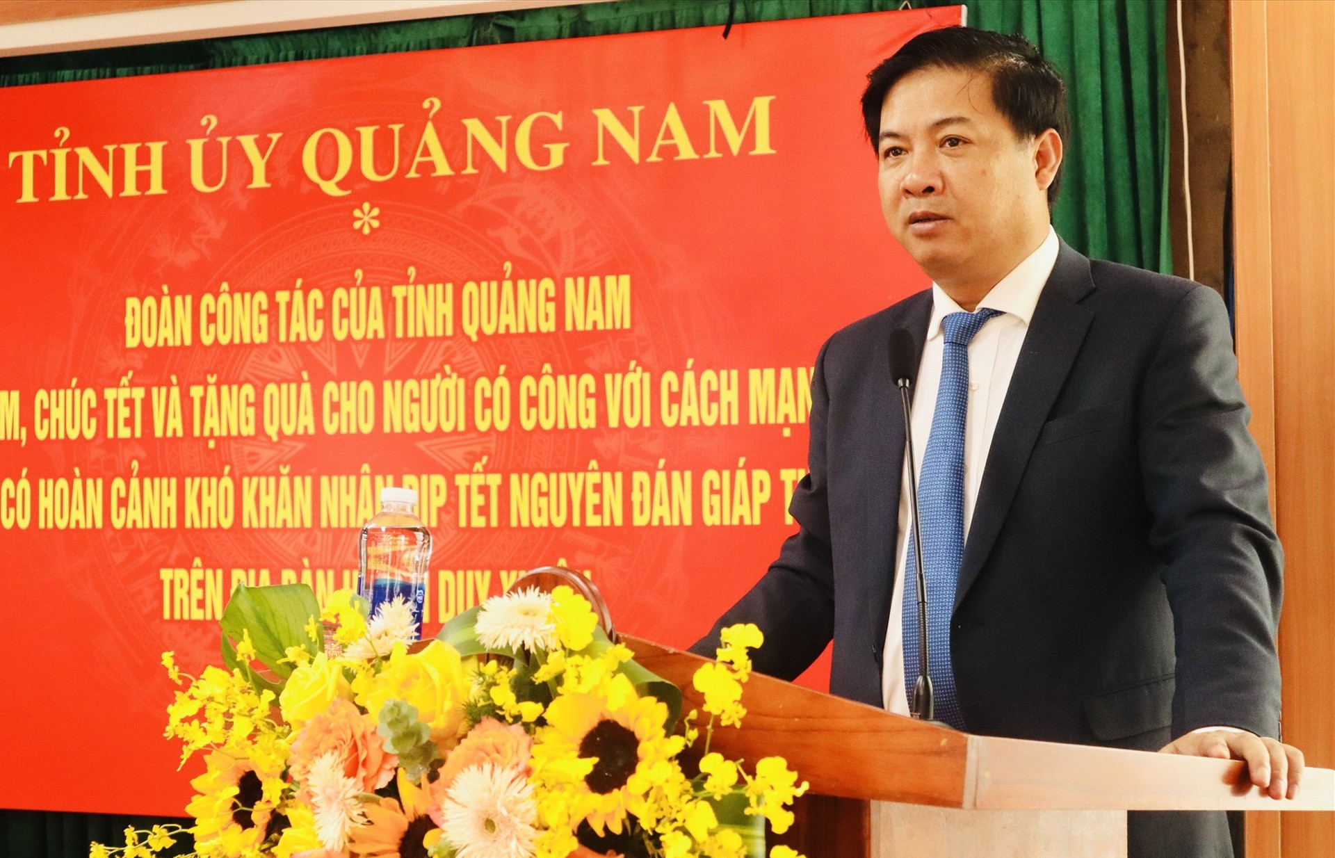 Đồng chí Lương Nguyễn Minh Triết phát biểu chúc Tết tại huyện Duy Xuyên. Ảnh: Q.T
