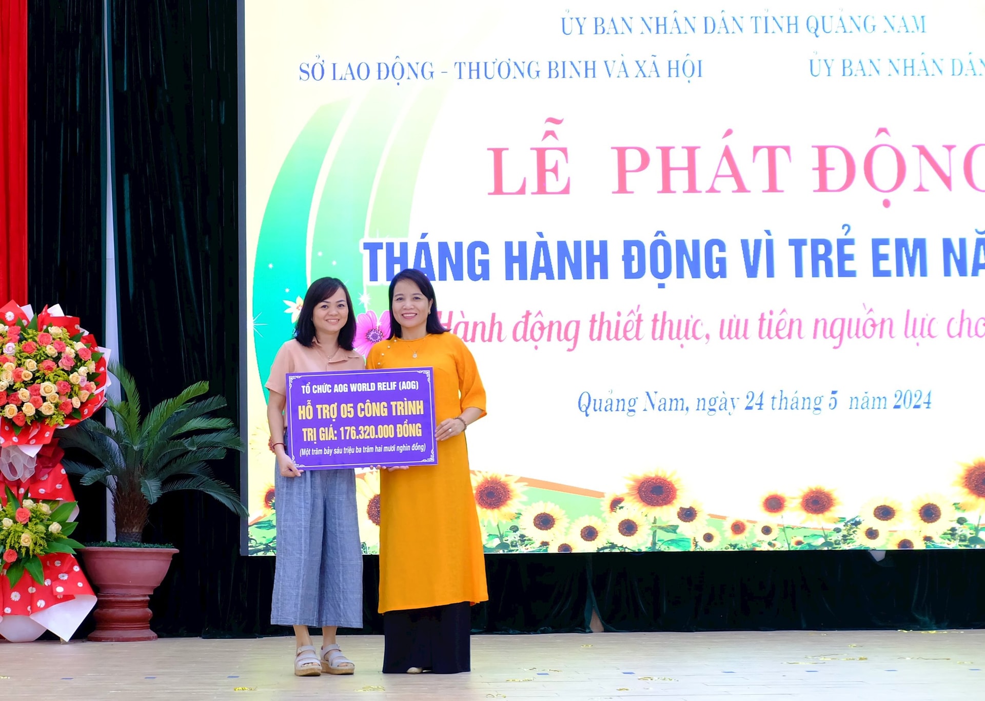 Tổ chức AOG World Relief Việt Nam hỗ trợ 5 công trình vì trẻ em cho các huyện Thăng Bình, Bắc Trà My và Đại Lộc. Ảnh: M.L