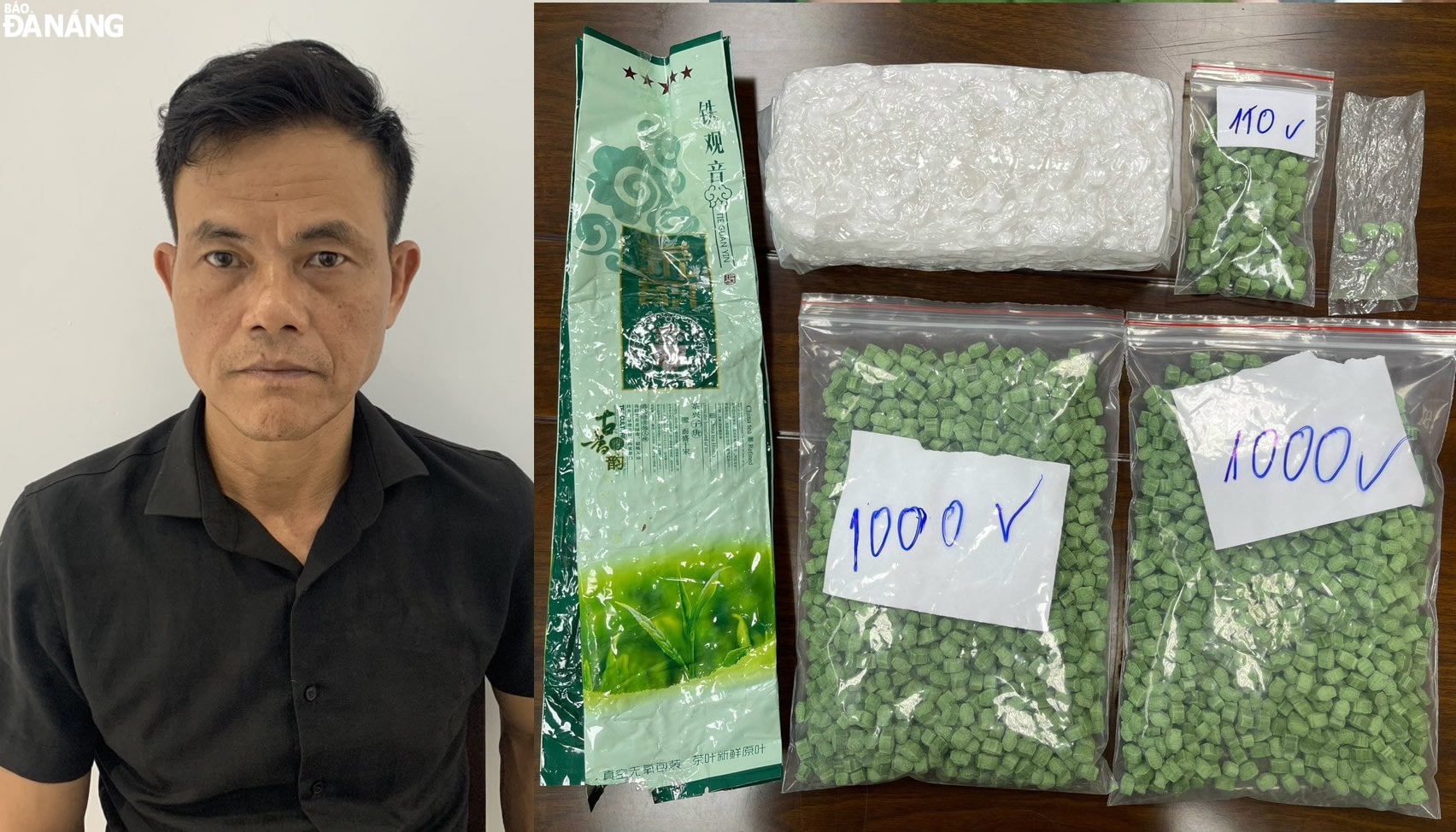 Đối tượng Trần Kim Hoàn và tang vật thu giữ trong chuyên án. Ảnh: LÊ HÙNG