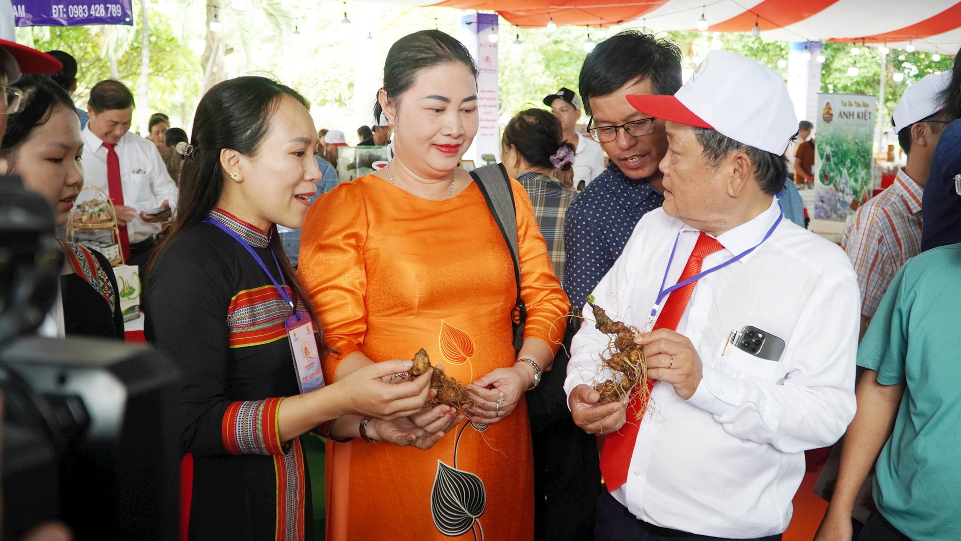 Sản phẩm sâm Ngọc Linh nhiều năm tuổi được đưa vào trưng bày và giới thiệu cho bà con đồng hương