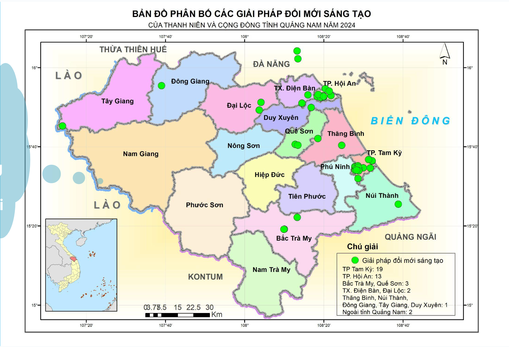 Bản đồ phân bố các dự án ĐMST của tỉnh Quảng Nam