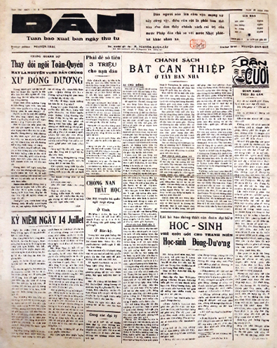 lê năng đông. Trang nhất báo Dân số 2 ra ngày 13.7.1938. Ảnh do Nhà báo Dương Phước Thu cung cấp