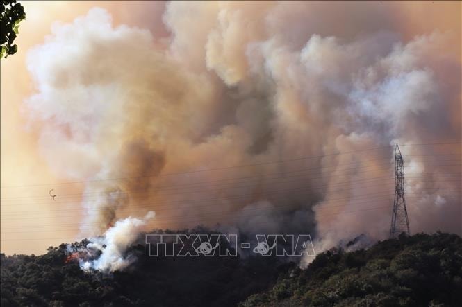 Khói bốc lên từ đám cháy rừng tại Los Angeles, bang California, Mỹ ngày 11-1-2025. Ảnh: THX/TTXVN