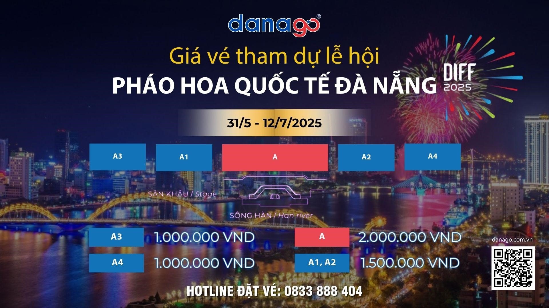 Bảng giá vé pháo hoa quốc tế Đà Nẵng 2025.