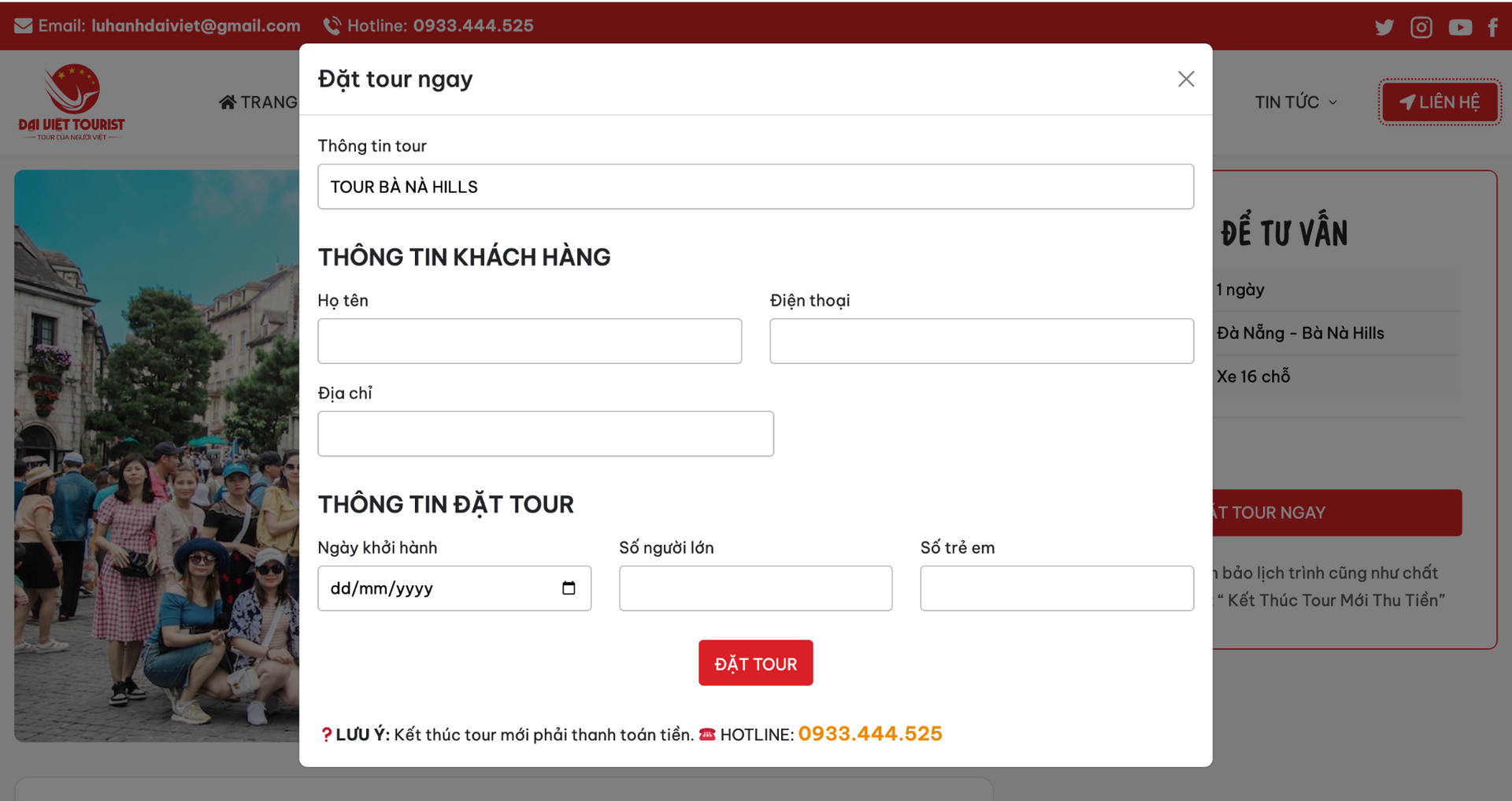 Du khách có thể dễ dàng đăng ký tour trực tuyến mà không cần đặt cọc tiền