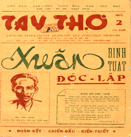 Trang nhất Báo Tay Thợ, số 2 - Số Bính Tuất năm 1946. Ảnh do Nhà báo Dương Phước Thu cung cấp