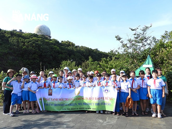 Giữa tháng 5, hơn 30 học sinh khối 3,4,5, Trường Tiểu học Quang Trung được thầy cô đưa đến tham quan, tìm hiểu hệ sinh thái tại Khu bảo tồn thiên nhiên Sơn Trà. Ảnh: H.L