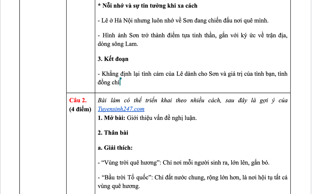 Đáp án đề thi môn Ngữ văn chương trình hiện hành thi tốt nghiệp THPT 2025