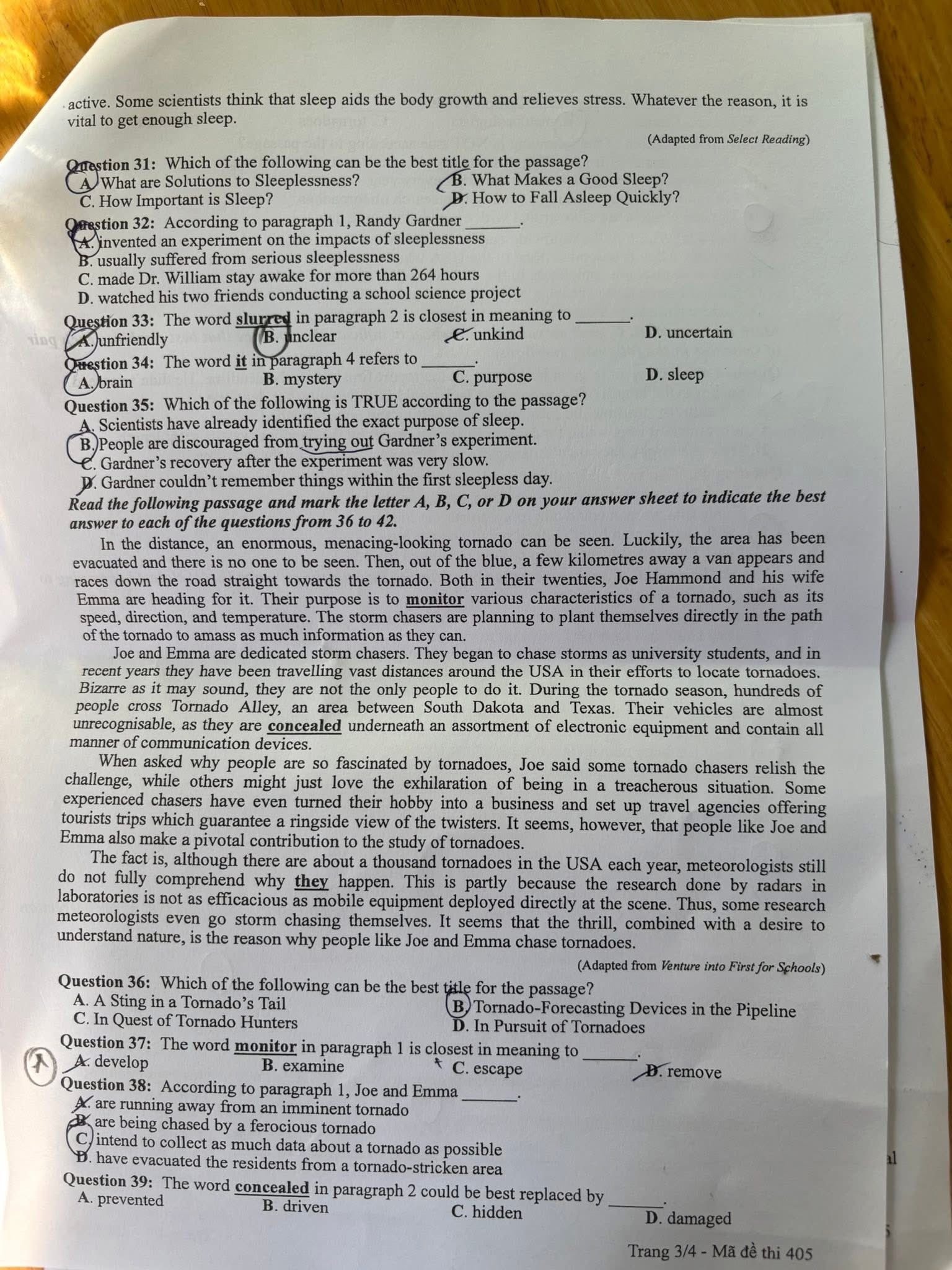 Предлагаемые ответы для старой программы экзамена по английскому языку, код 405, выпускной экзамен средней школы 2025 года