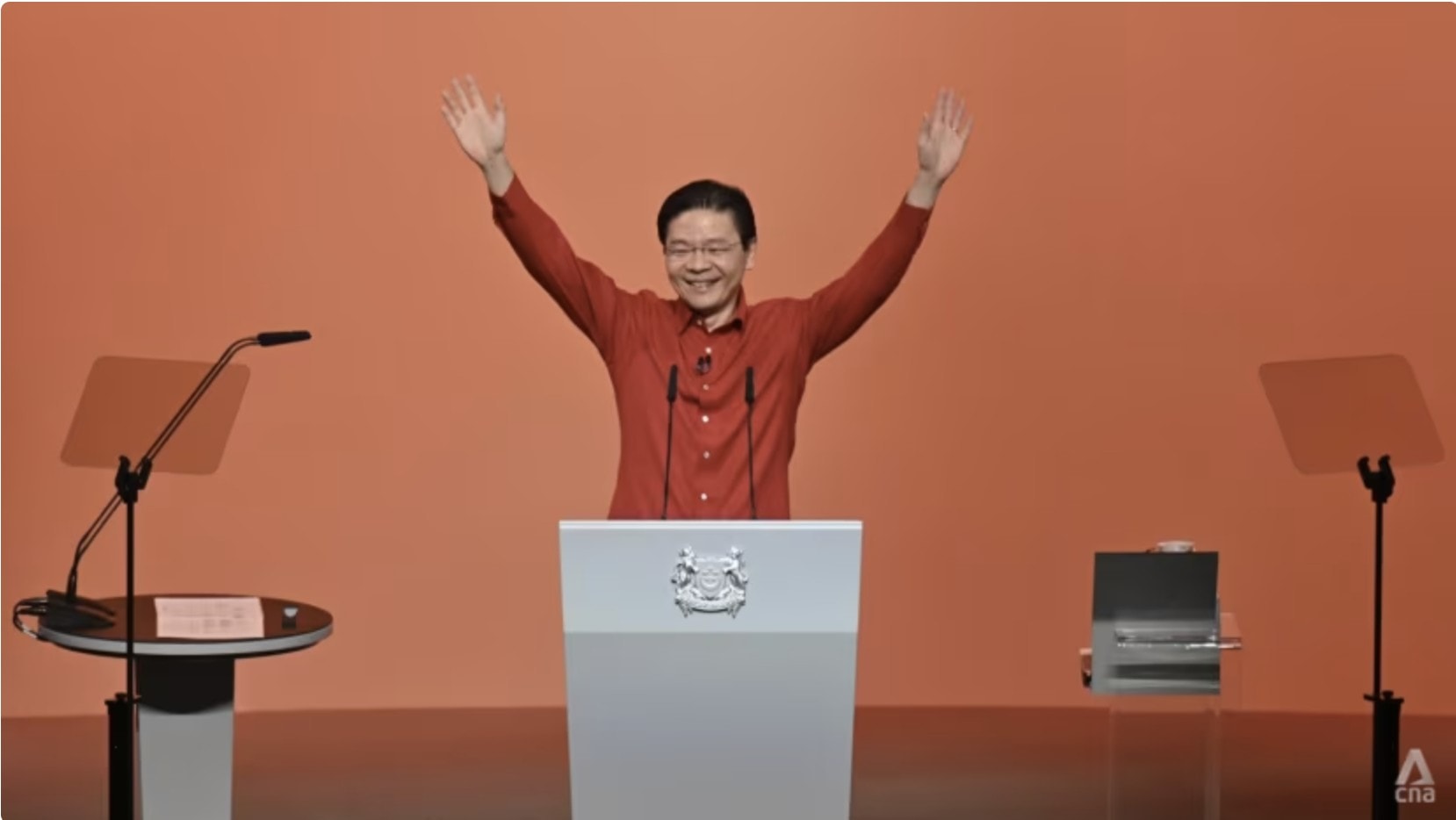 Thủ tướng Lawrence Wong tại Lễ mít tinh ngày 17/8/2025 mừng Quốc khánh. Ảnh: CNA/Jeremy Long