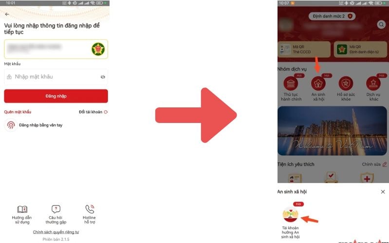 bước 2 Hướng dẫn đăng ký nhận tiền an sinh xã hội qua VNeID nhanh chóng