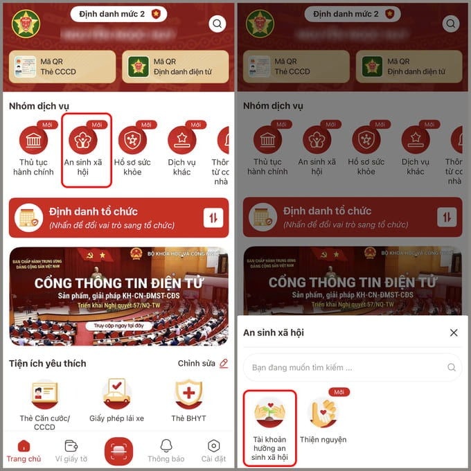 Bước 2 Chọn mục An sinh xã hội