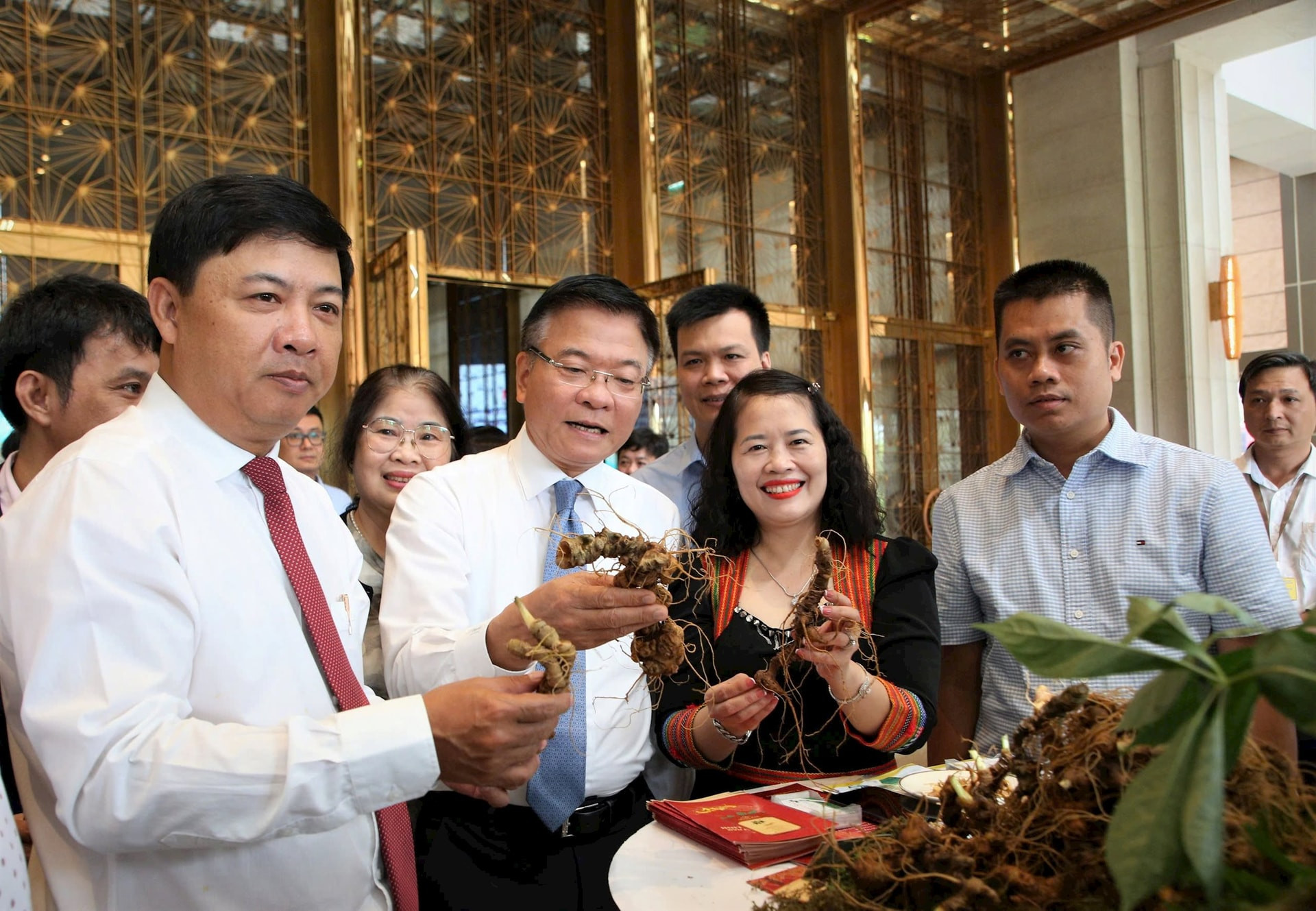 Deputy Prime Minister Le Thanh Long at the Ngoc Linh ginseng display booth in May 2025.