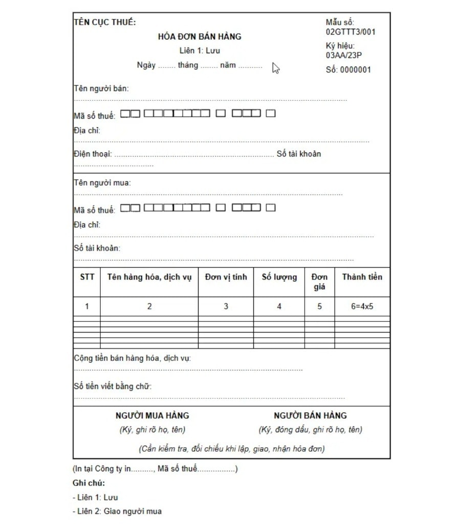 Mẫu hóa đơn điện tử bán hàng