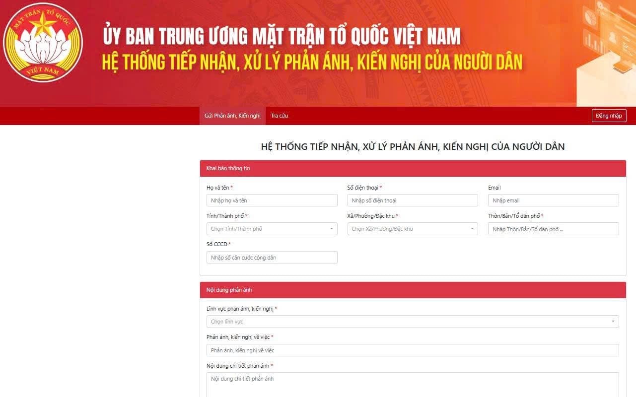 Hệ thống tiếp nhận, xử lý phản ánh, kiến nghị của người dân tại địa chỉ http://pakn.mattranso.vn. Ảnh: THÁI CƯỜNG