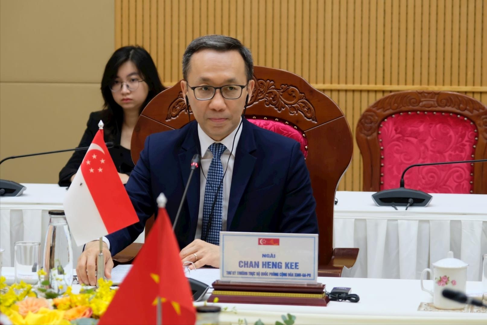 Ông Chan Heng Kee, Thư ký Thường trực Bộ Quốc phòng Singapore phát biểu tại đối thoại. Ảnh: NGỌC HÀ