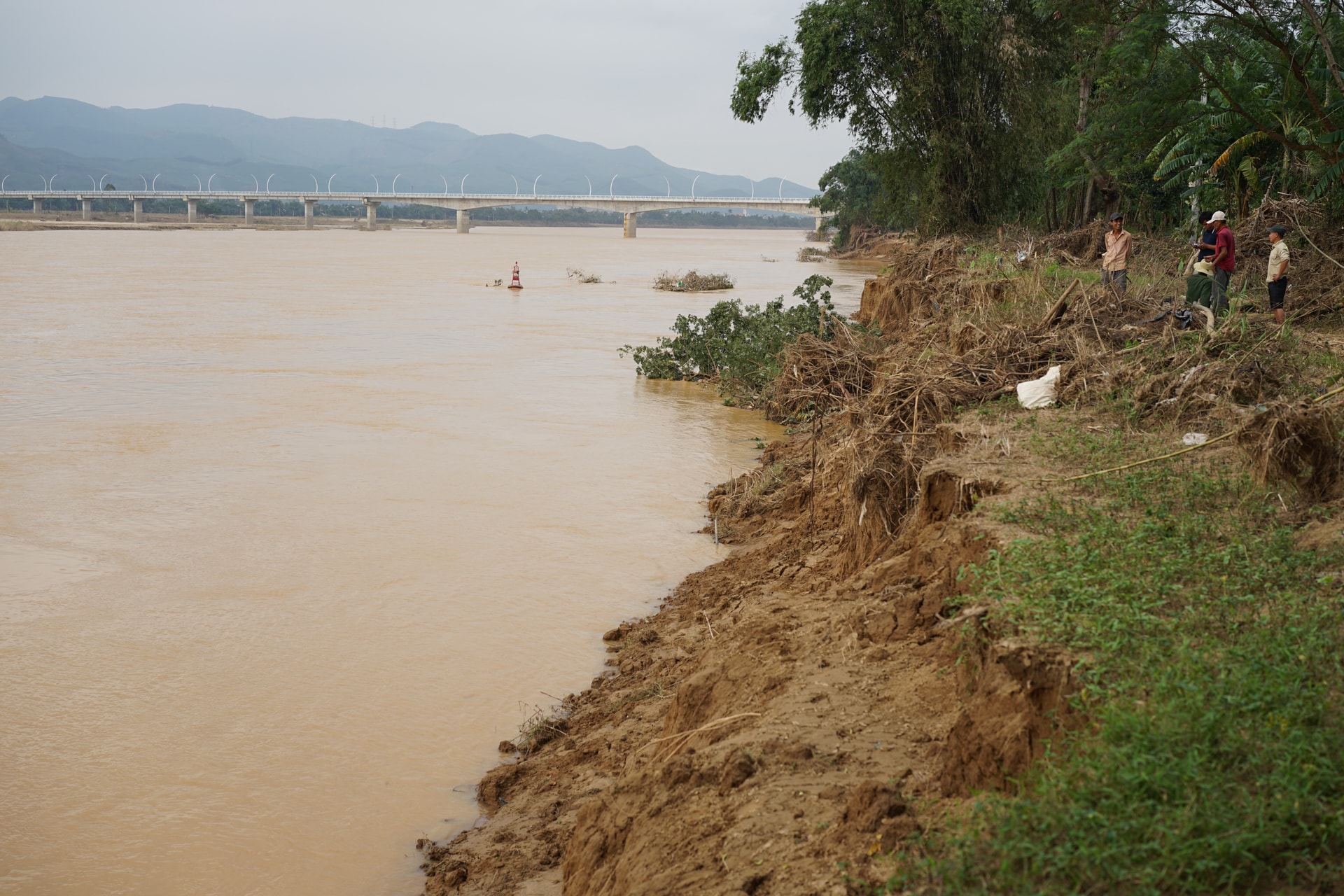 ការរអិលបាក់ដីជាច្រើនបានស៊ីចូលទៅក្នុងច្រាំងរាប់សិបម៉ែត្រ។ រូបថត៖ XUAN SON