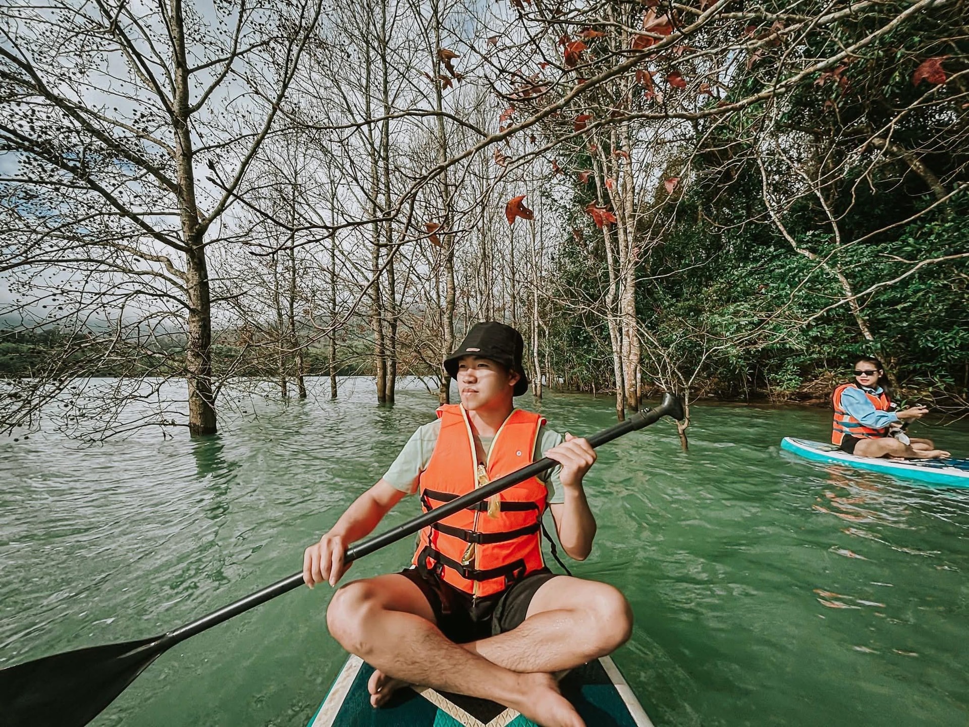 Cận cảnh những chiếc lá phong hương với màu cam và vàng đặc trưng của mùa thu.