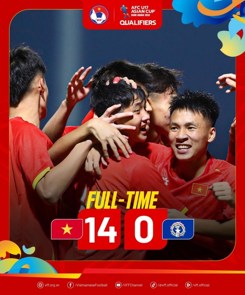 U17 Việt Nam ăn mừng chiến thắng ấn tượng trước U17 Quần đảo Bắc Mariana.