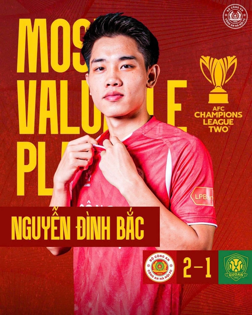 Đình Bắc được bầu chọn là cầu thủ hay nhất trận đấu giữa CAHN và Bắc Kinh Quốc An.