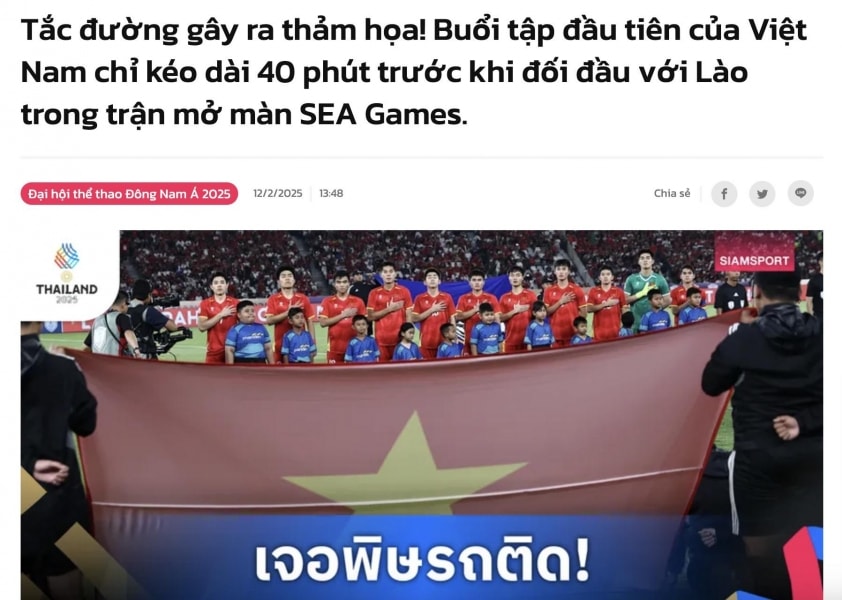 Truyền thông Thái Lan phản ứng khi U22 Việt Nam gặp sự cố tắc đường